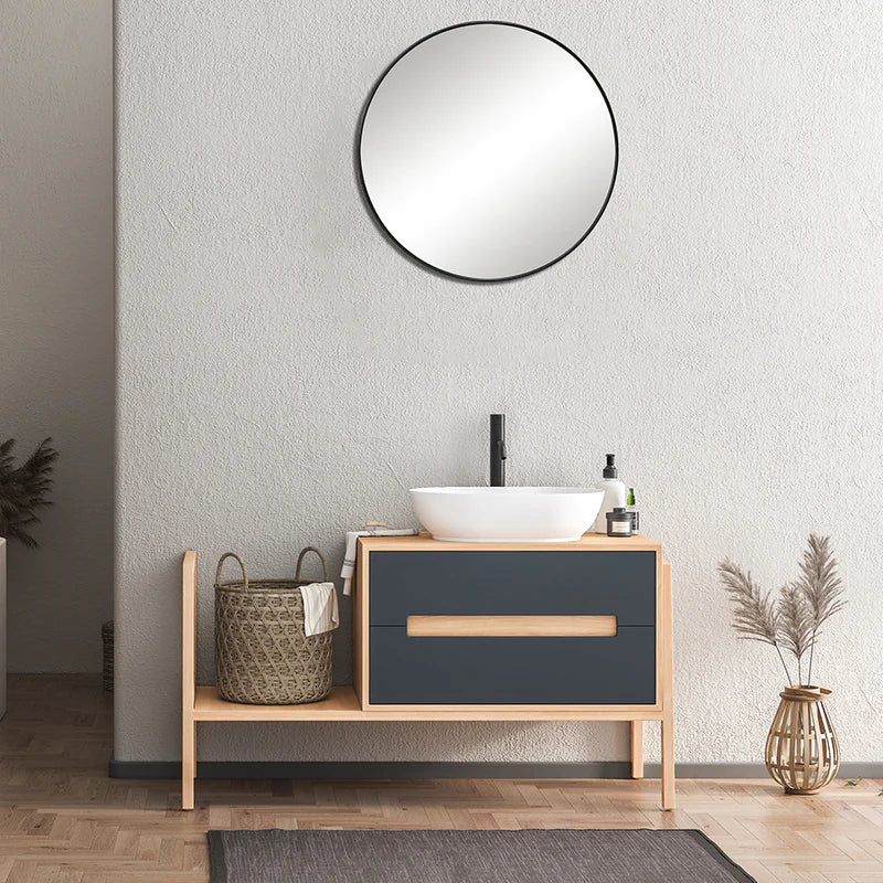 Isrid Round Wall Mirror 80cm (Black)