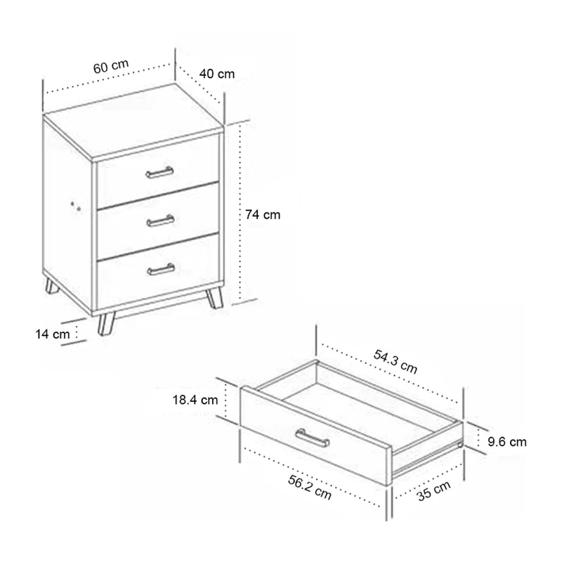 Aiden Chest of 3 Drawer (Walnut)