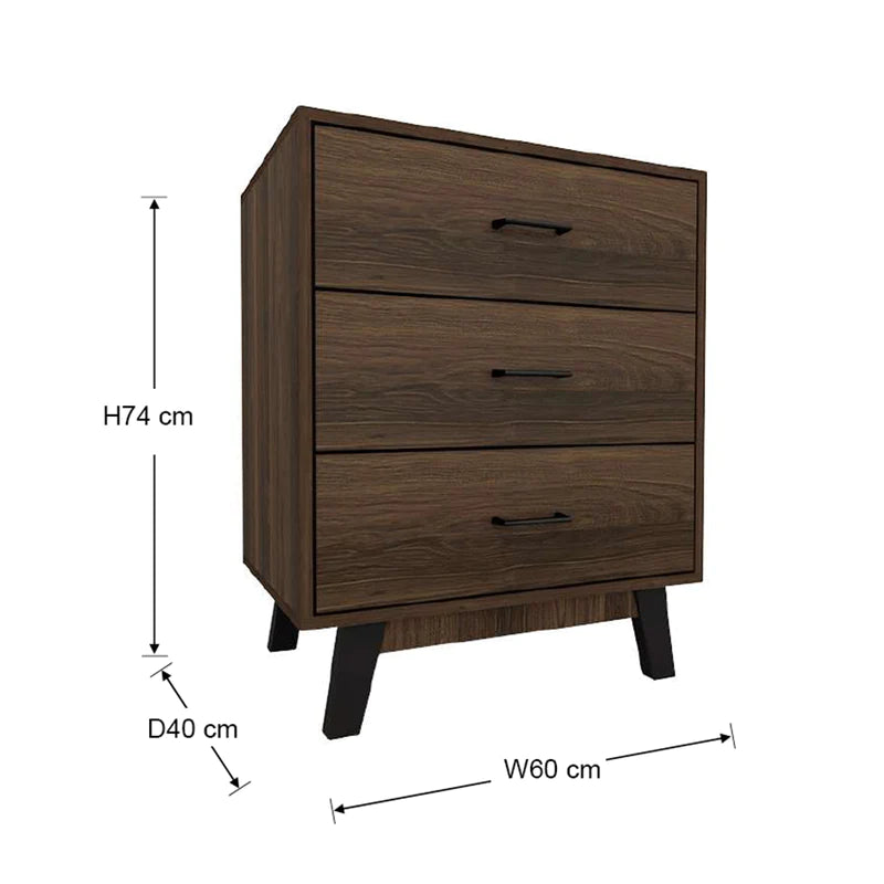 Aiden Chest of 3 Drawer (Walnut)